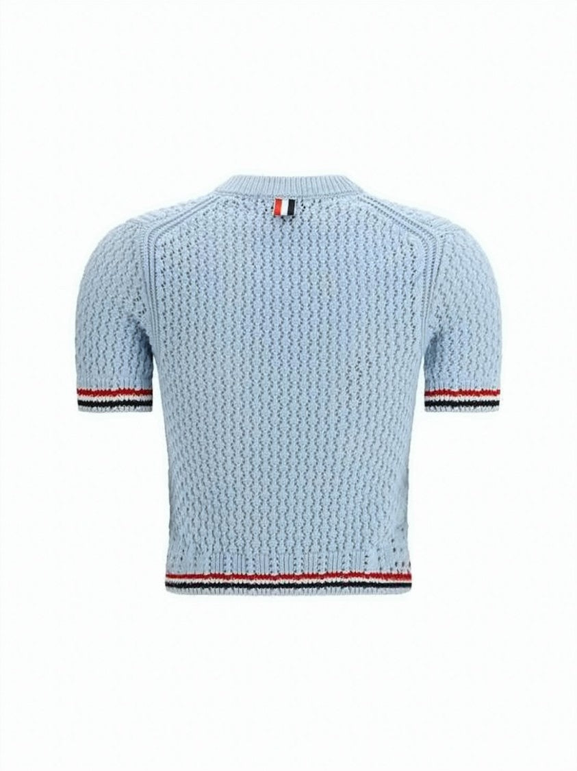 Thom Browne Short-Sleeve Cropped Knit Top With Dachshund Motif