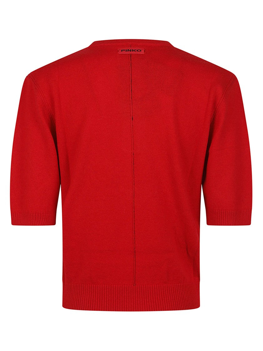 Pinko Varsavia Notch Detail Short-Sleeve V-Neck Sweater