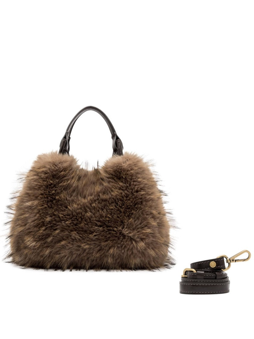 Gianni Chiarini Plush Brown Fur Shoulder Bag With Leather Accents