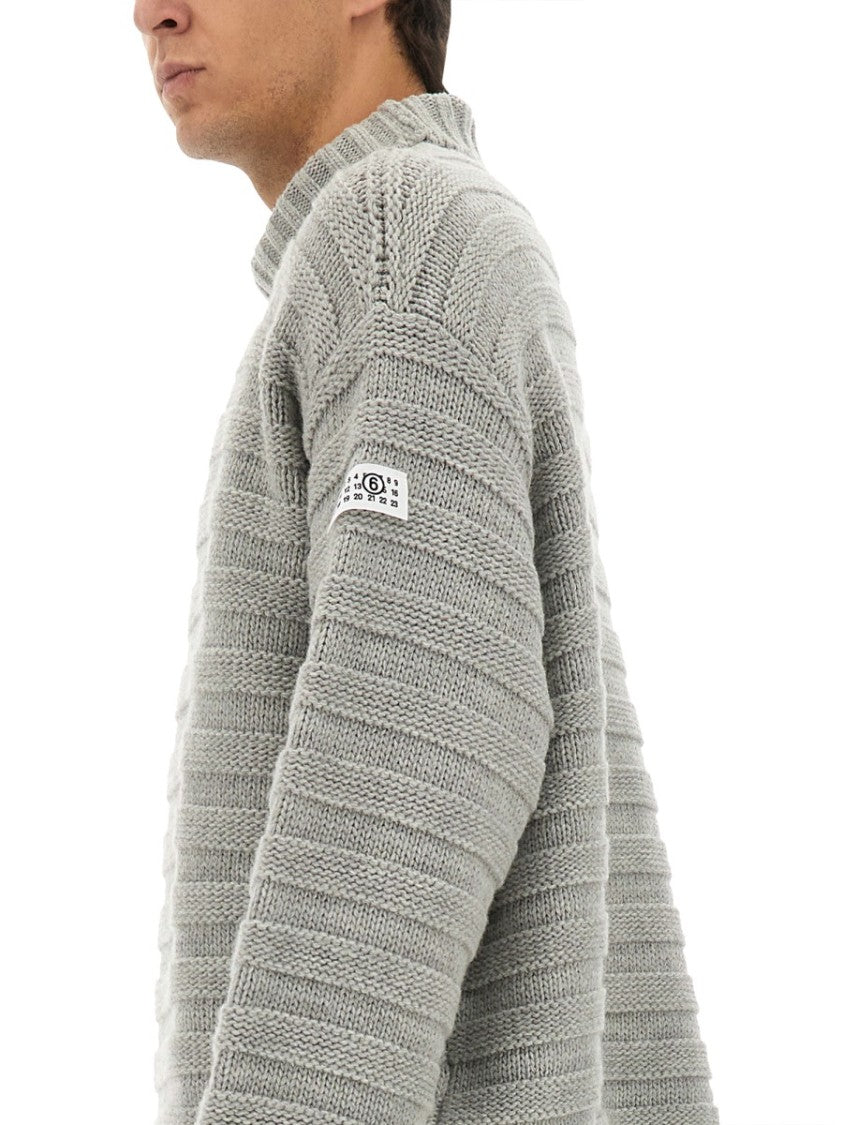 Mm6 By Maison Margiela Textured Knit Turtleneck Sweater With Oversized Silhouette