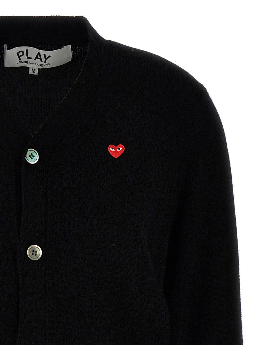 Comme Des Garçons Button-Closure Black Wool Cardigan With Logo Patch