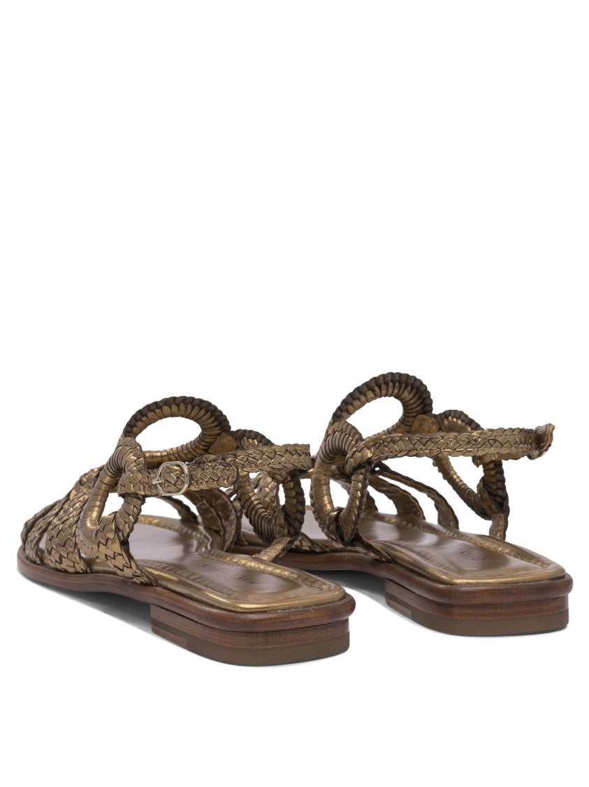 Pons Quintana Braided Bronze Sandals With Circular Accents