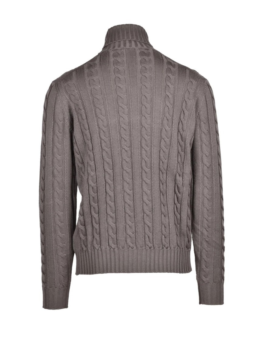 Filippo De Laurentiis Grey Extrafine Merino Wool Cable Knit Sweater