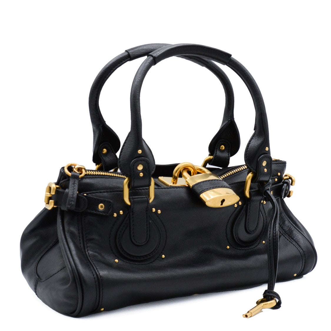 Chloé Structured Black Leather Paddington Top Handle Bag