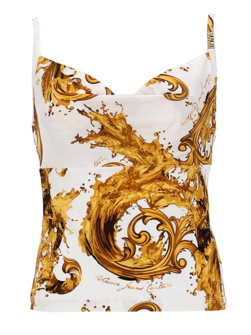 Versace Jeans Couture White Baroque Sweetheart Neckline Crop Top
