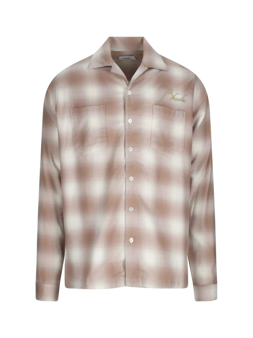 Rhude Brown Cotton Checked Shirt