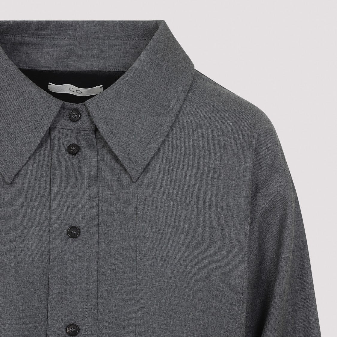 Co Relaxed Fit Grey Wool Shirt With Classic Collar