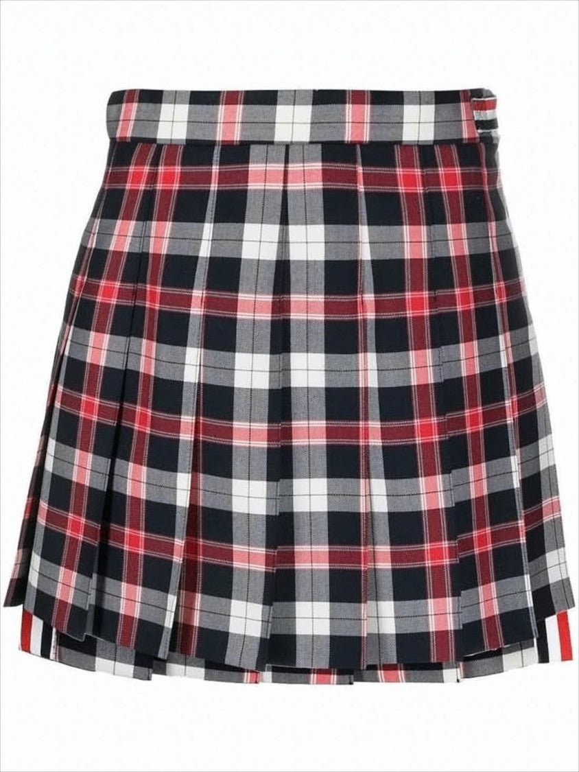 Thom Browne Pleated Plaid Mini Skirt With Structured Waistband