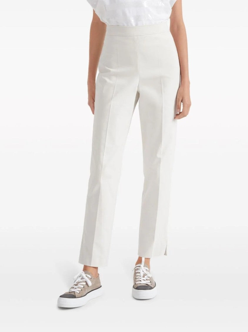 Brunello Cucinelli Tailored White Trousers With Modern Side Slits