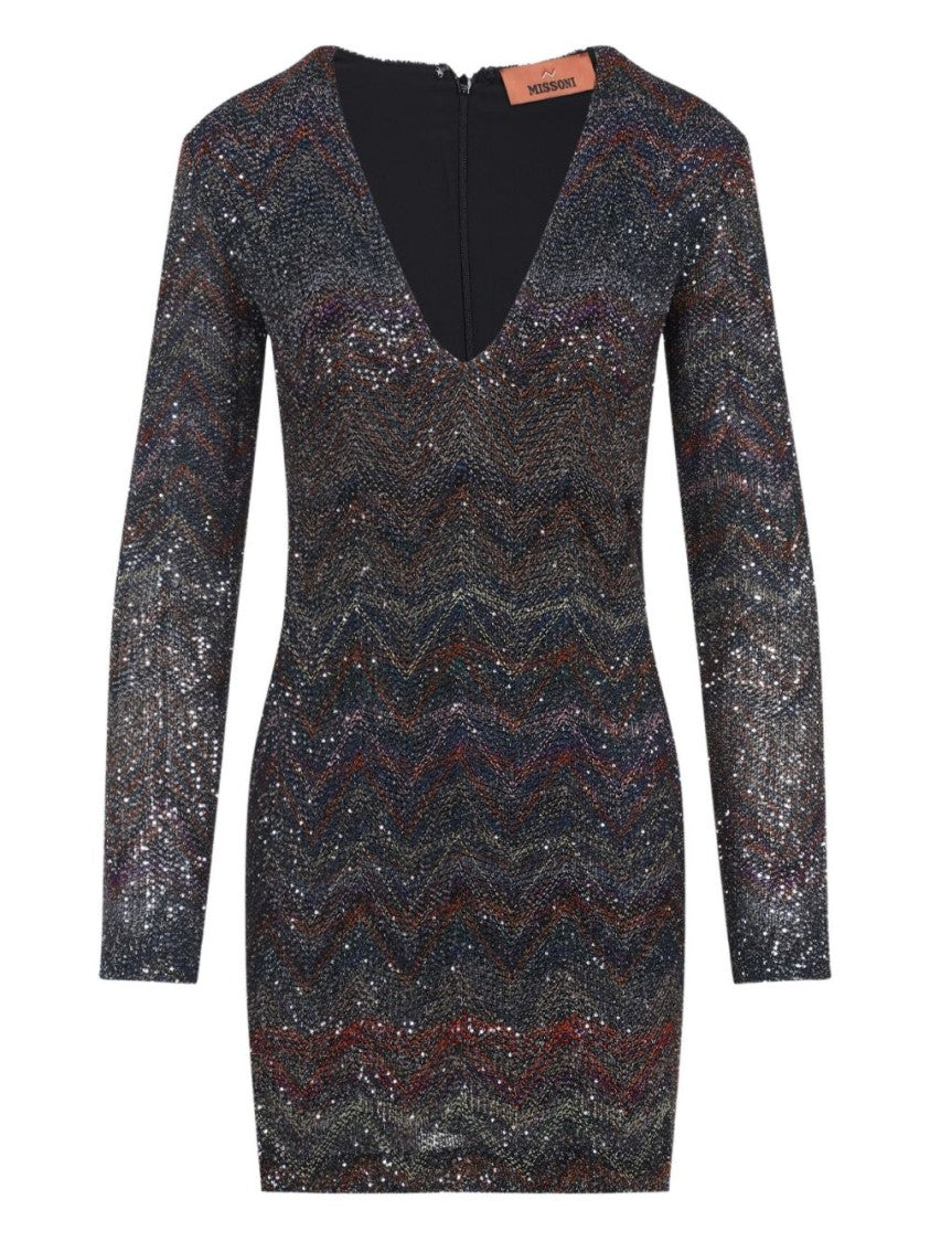 Missoni Zigzag Sequined Dress With Deep V-Neckline
