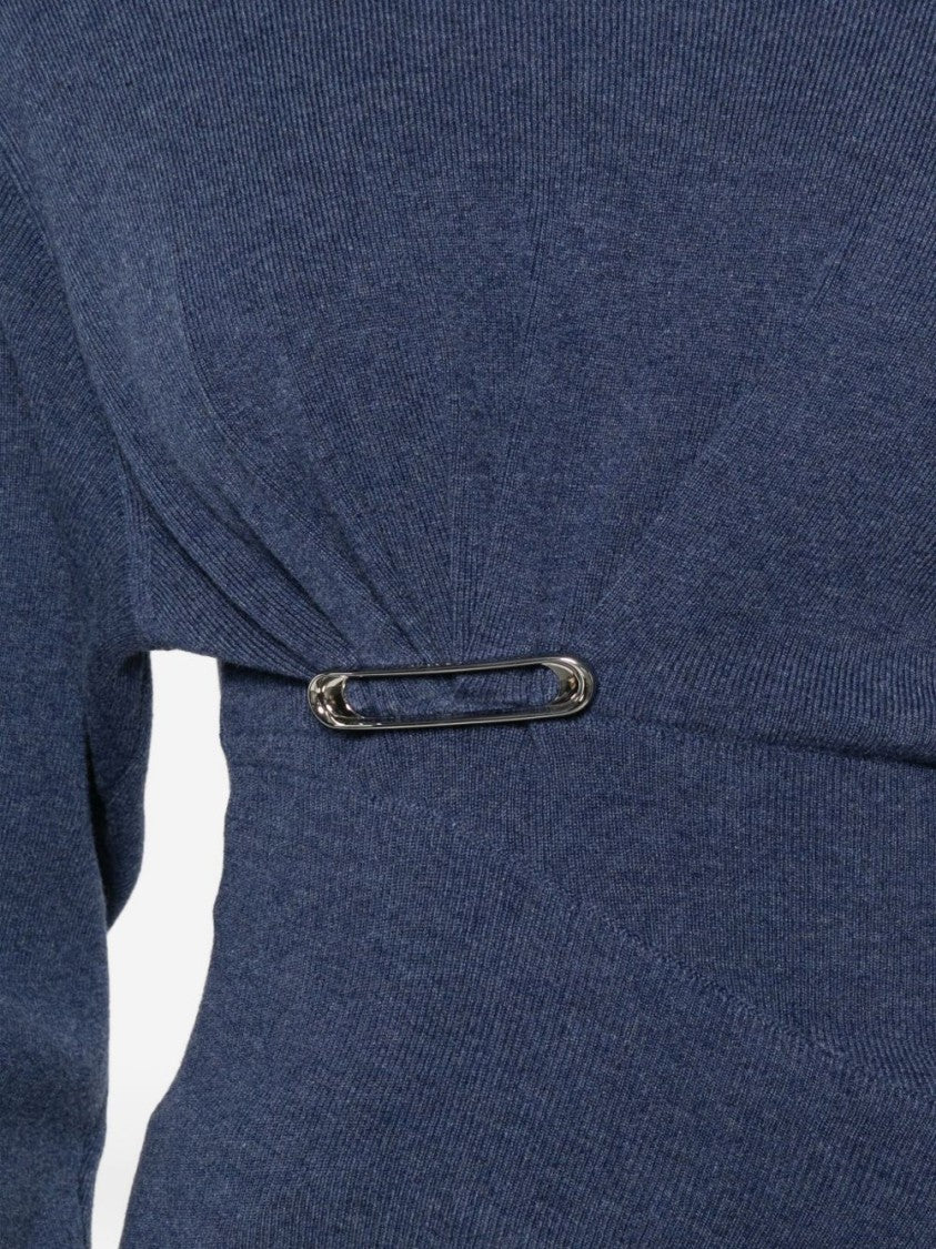Lanvin Blue Safety Pin Asymmetric Roll Top
