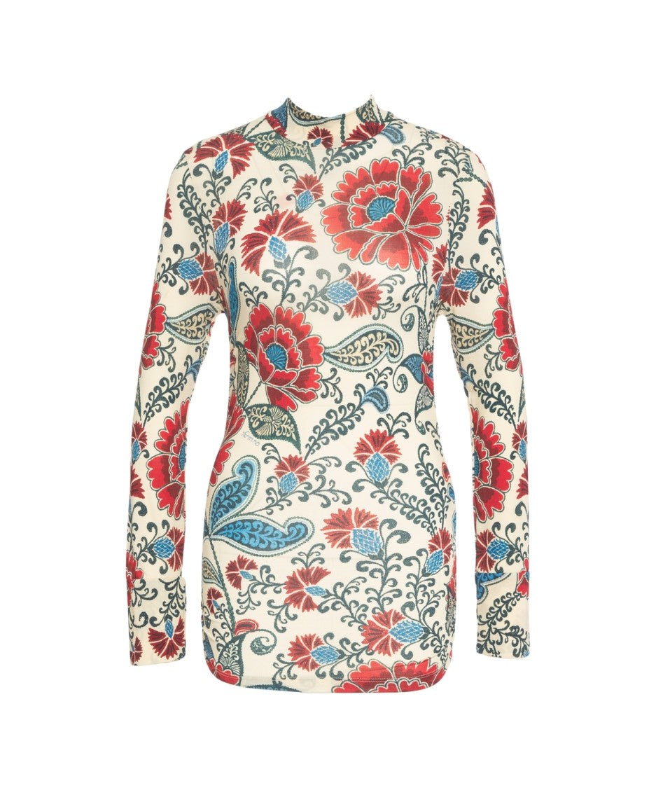 Farm Rio Fitted Floral Print Turtleneck Top