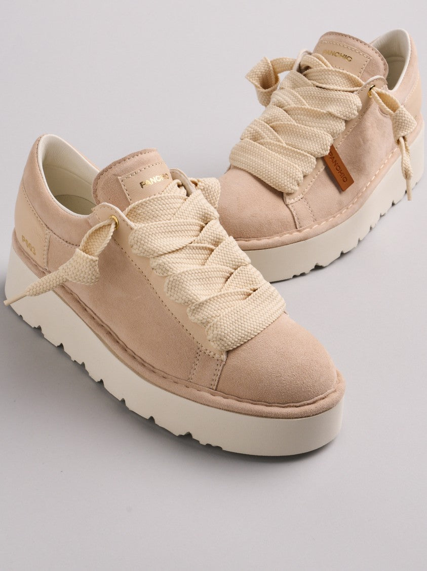 Panchic Light Beige Lace Up Suede Sneakers