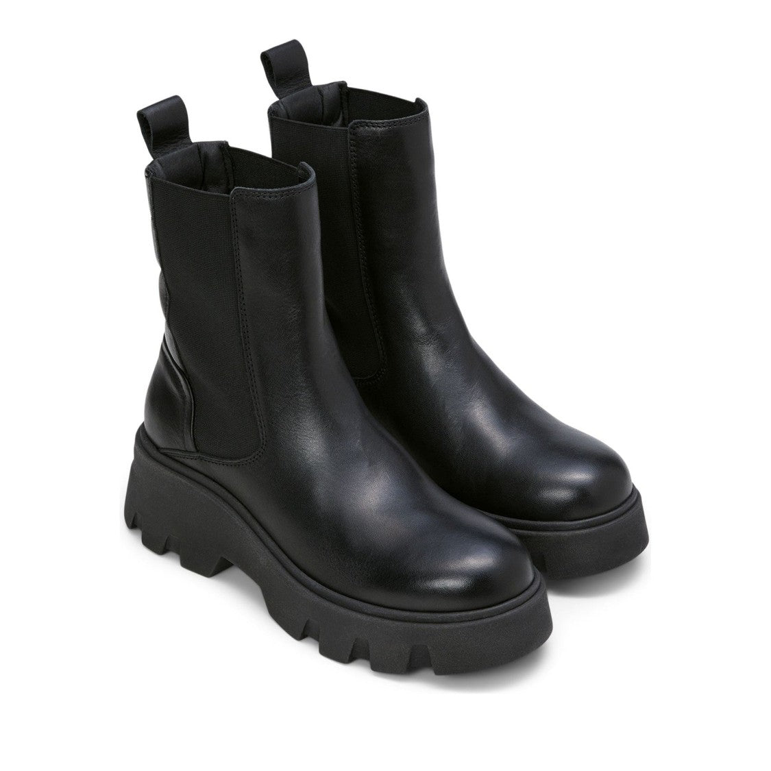 Marc O'polo Black Liliam 1A Chunky Sole Pull Tab Leather Boots