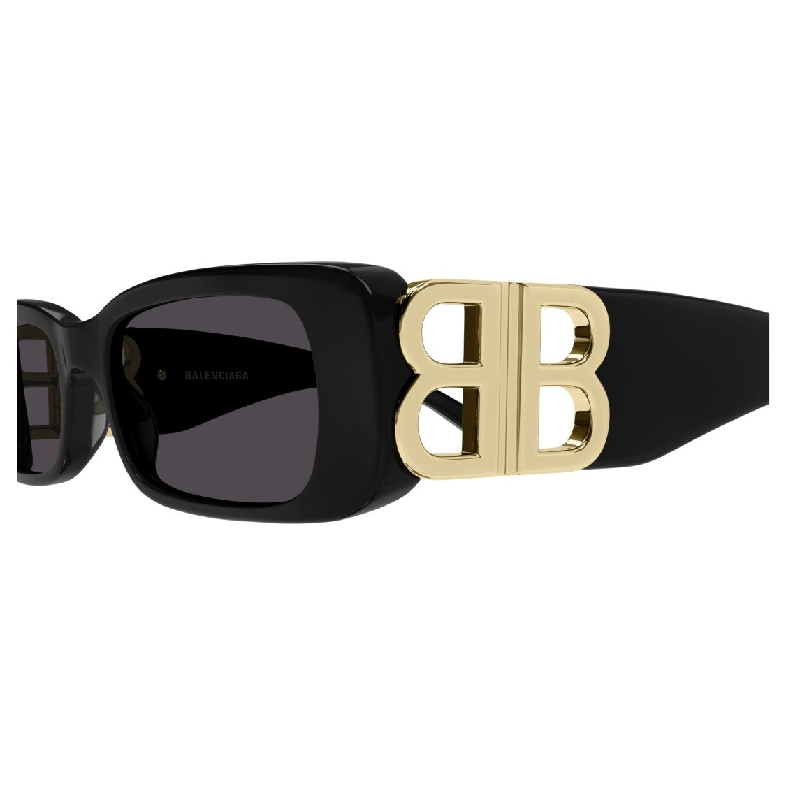 Balenciaga Rectangular Black Sunglasses With Gold-Detail Temples