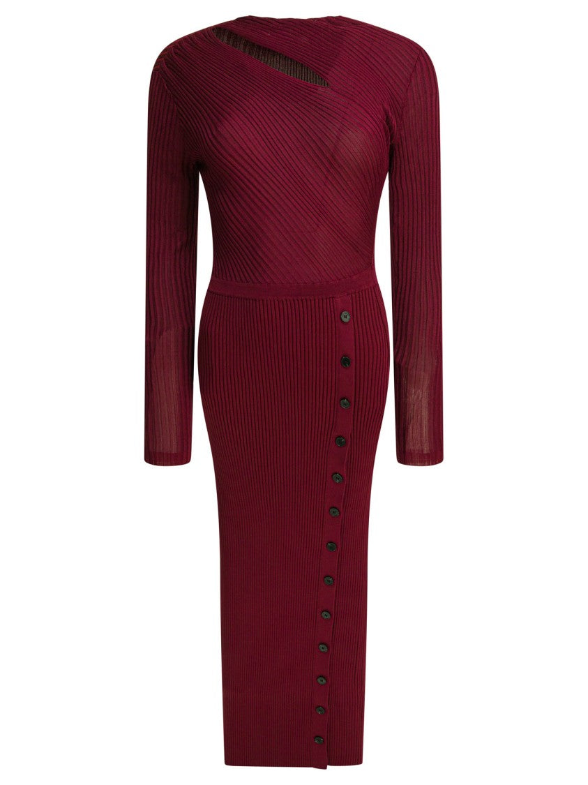 Self-Portrait Bordeaux Rib Knit Midi Dress