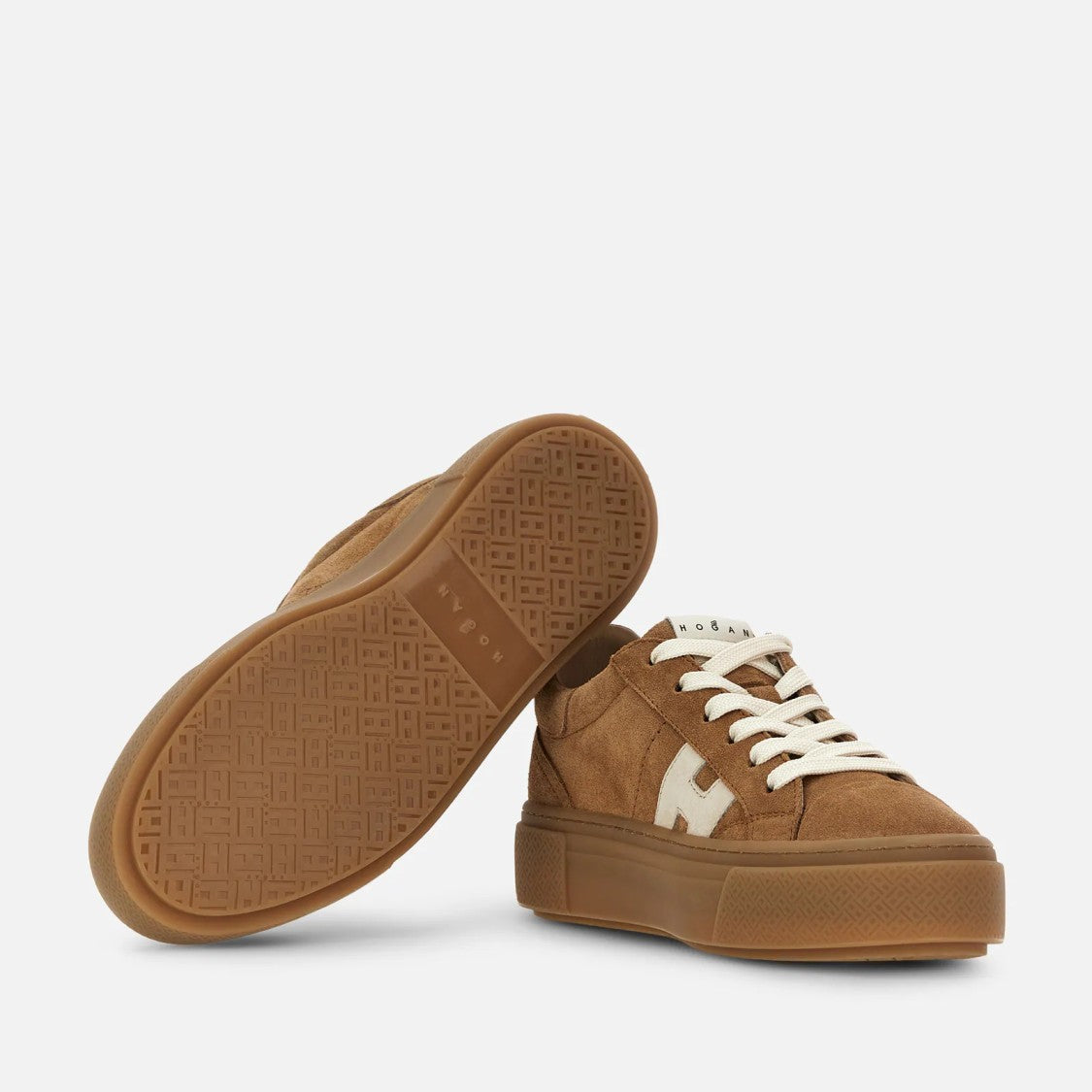 Hogan Warm Brown Suede Elevated Platform Sneakers