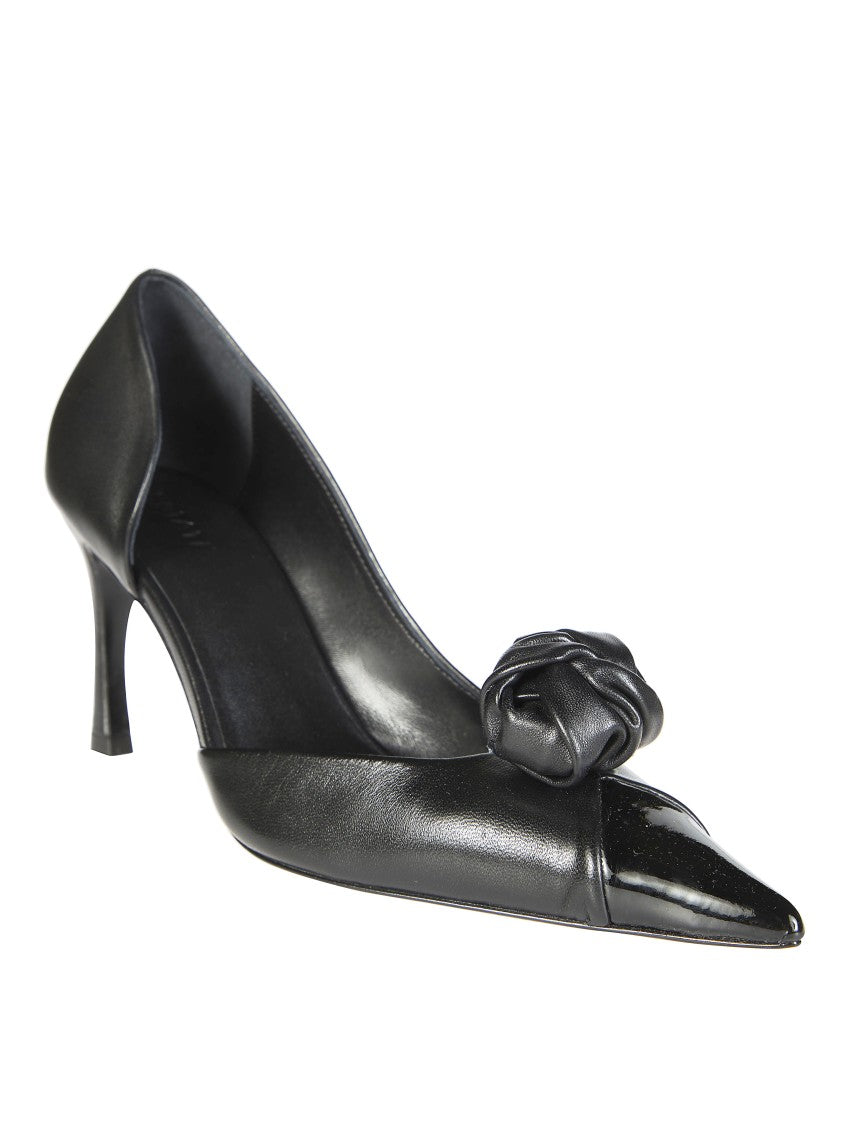 Rotate Smooth Leather Knot Pointed Toe Pumps