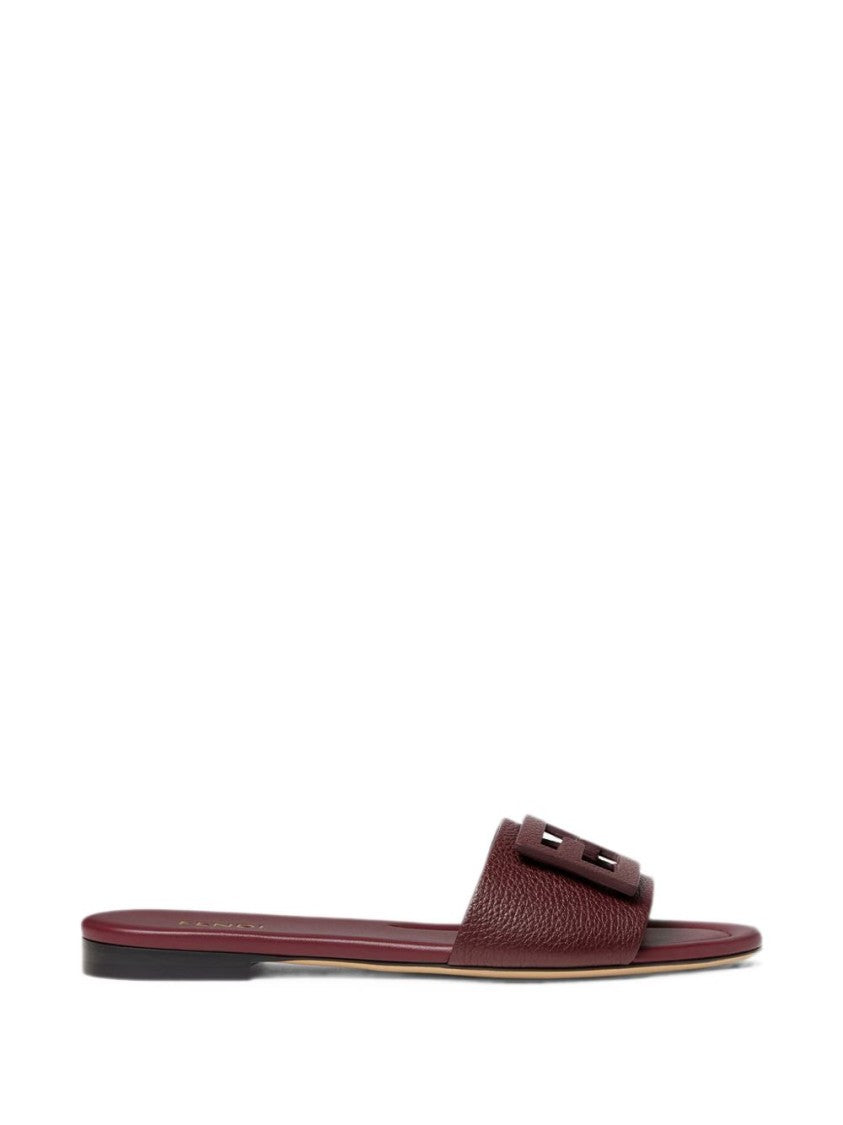Fendi Burgundy Textured Strap Flat Shoes