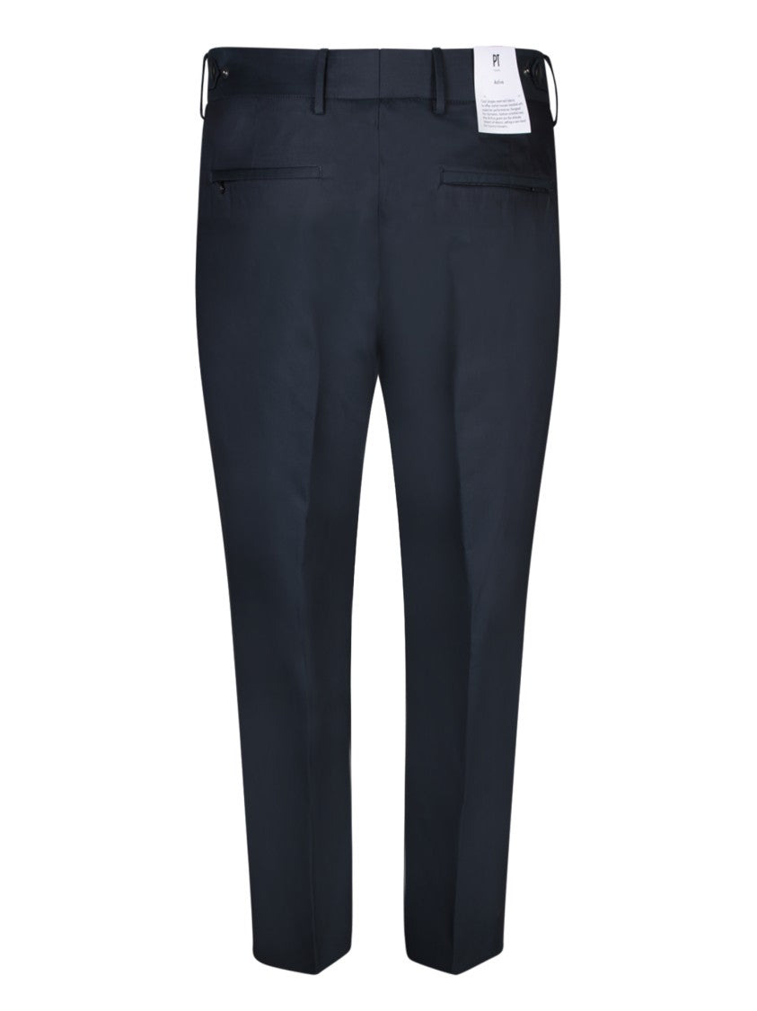 Pt Torino Blue Blend Cotton Trousers