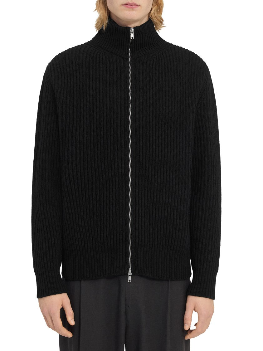 Mm6 By Maison Margiela Ribbed Knit Sports Jacket With High Collar And Zipper Closure