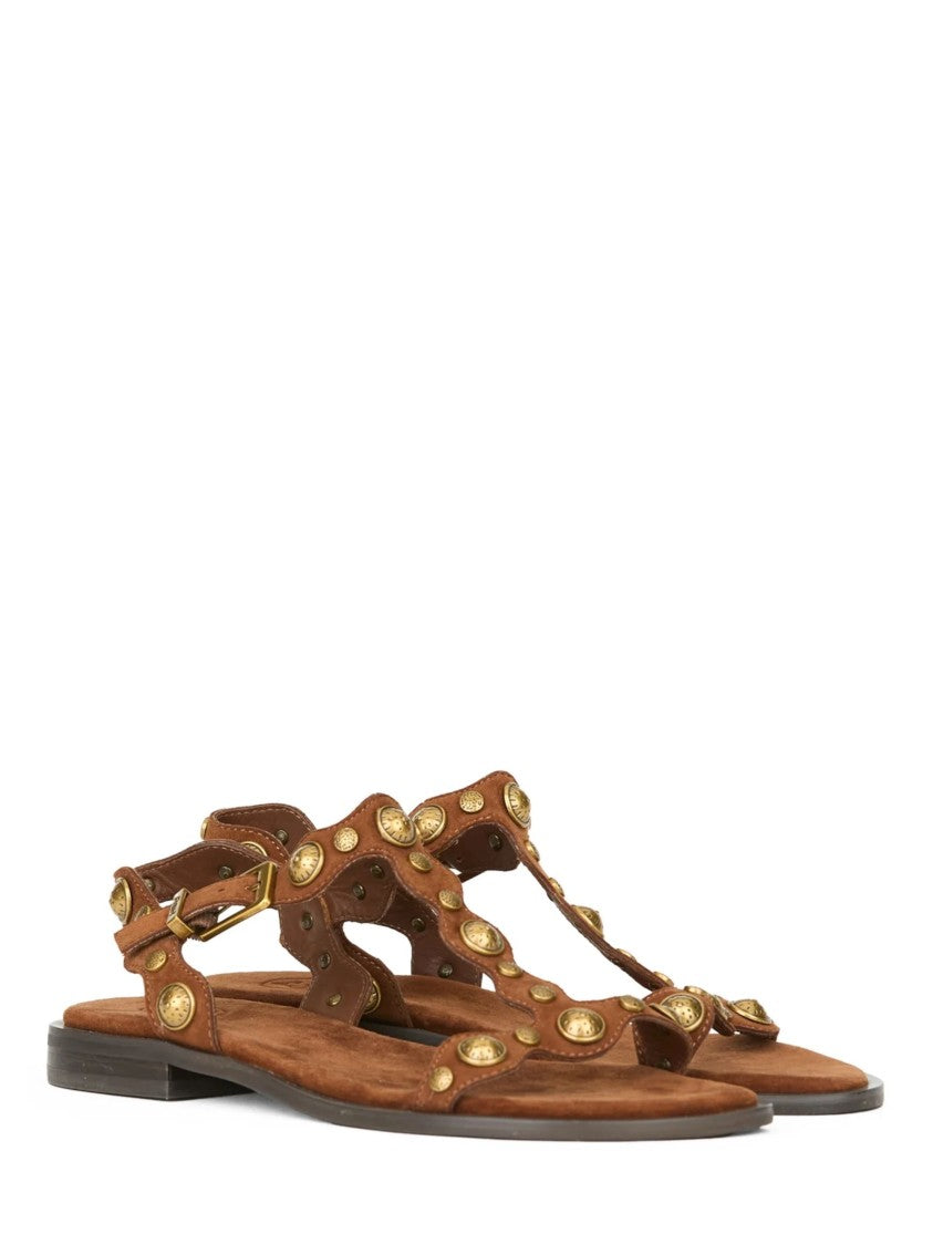 Ash Phanny Brown Leather Studded Sandals