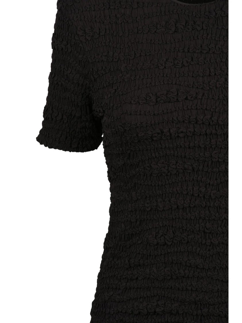 Jil Sander Brown Gathered Viscose Short Sleeve Blouse