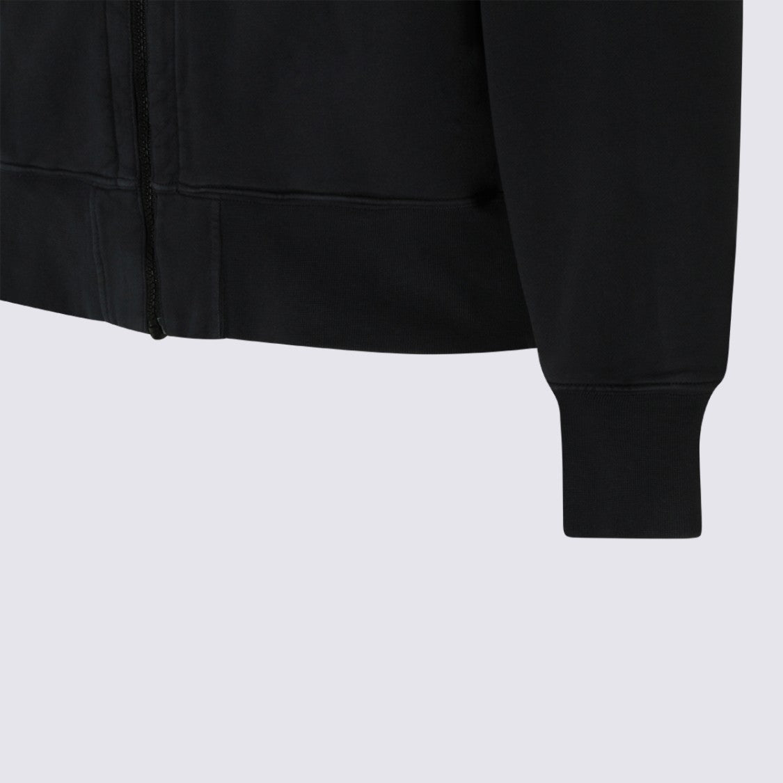 Stone Island Black Zip-Up Hoodie With High Collar And Distinctive Patch Logo