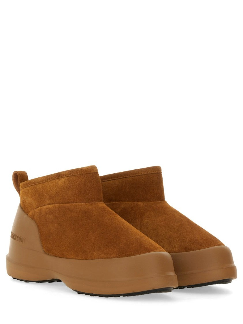 Moon Boot Suede Ankle Boots With Plush Fur Lining And Textured Sole