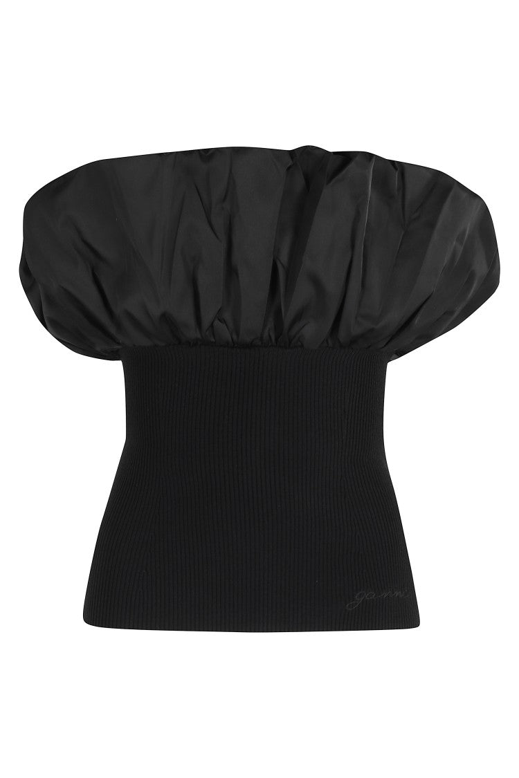 Ganni Melange Knit Top With Boat Neckline And Ruched Detail