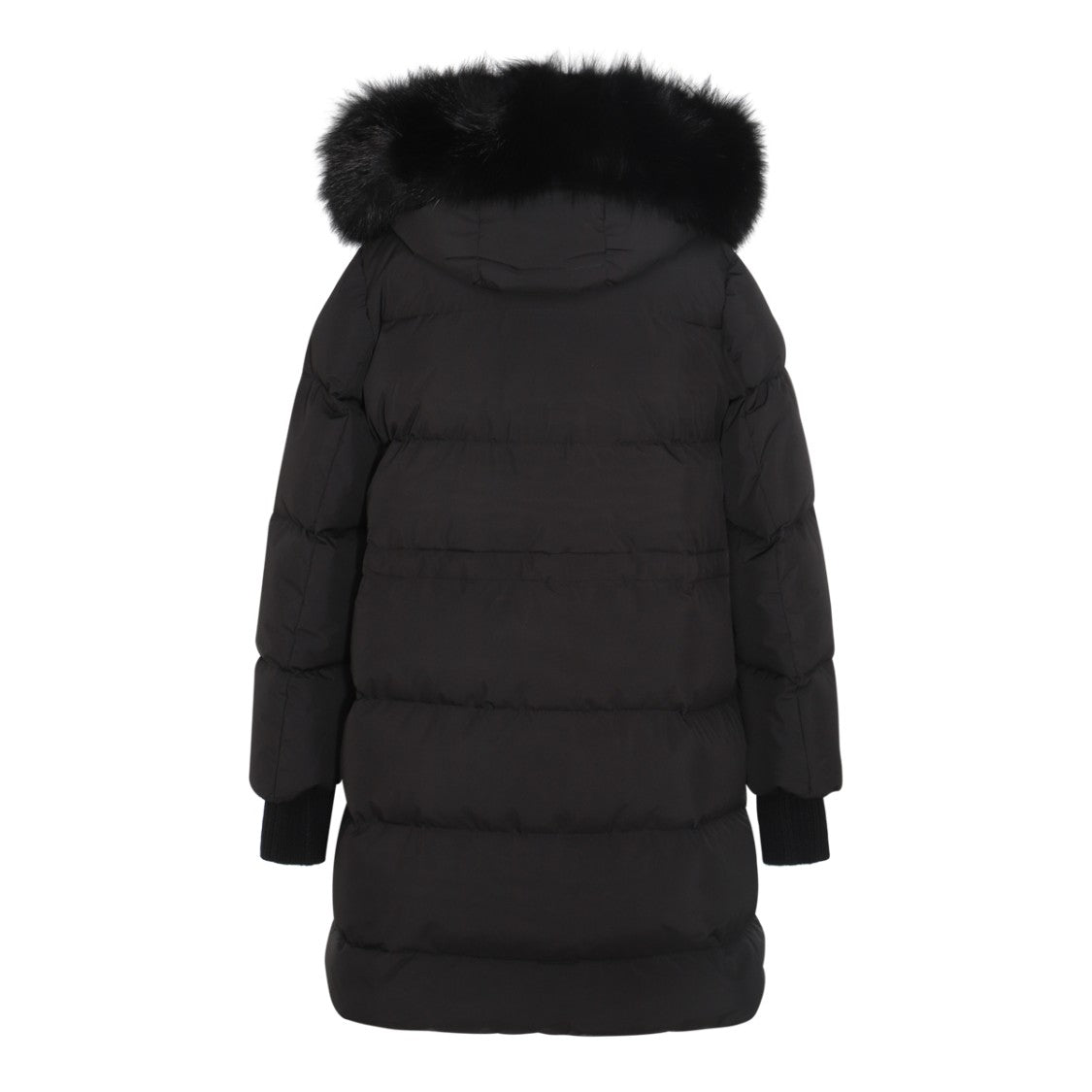 Moorer Midi-Length Black Down Jacket With Fur-Trimmed Hood