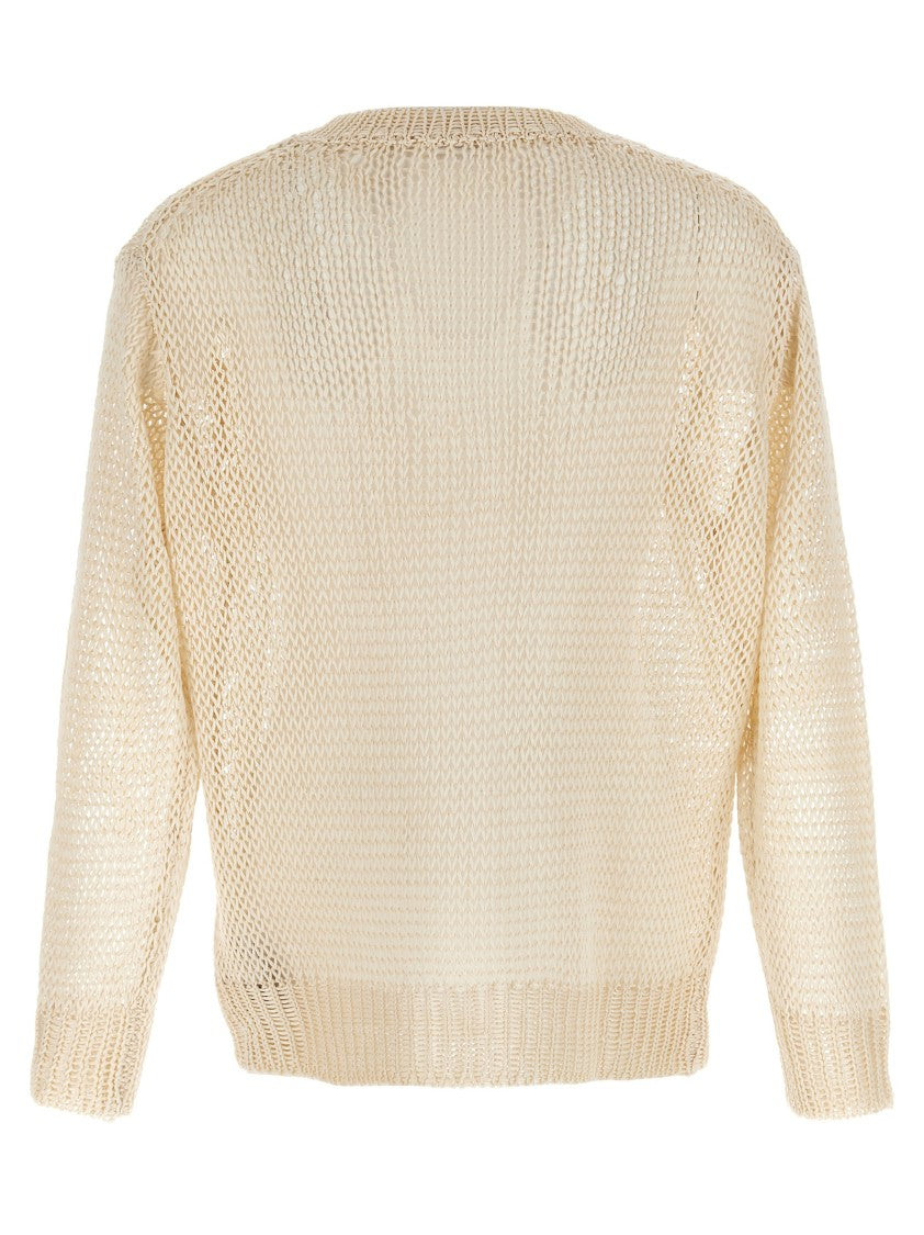 Jil Sander Silk Mesh Sweater With Crew Neck And Dropped Shoulders