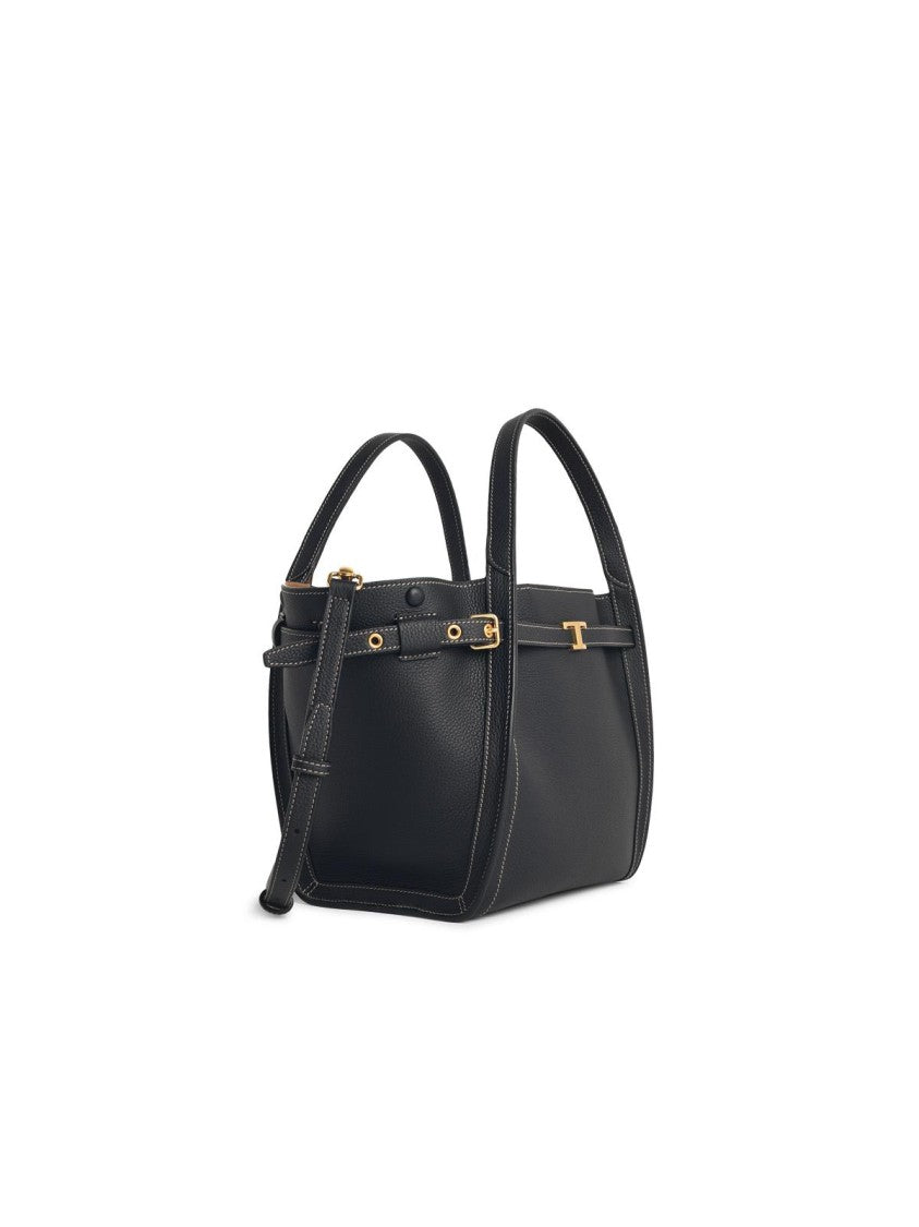 Tod's 'T Signature' Small Black Leather Shopping Bag