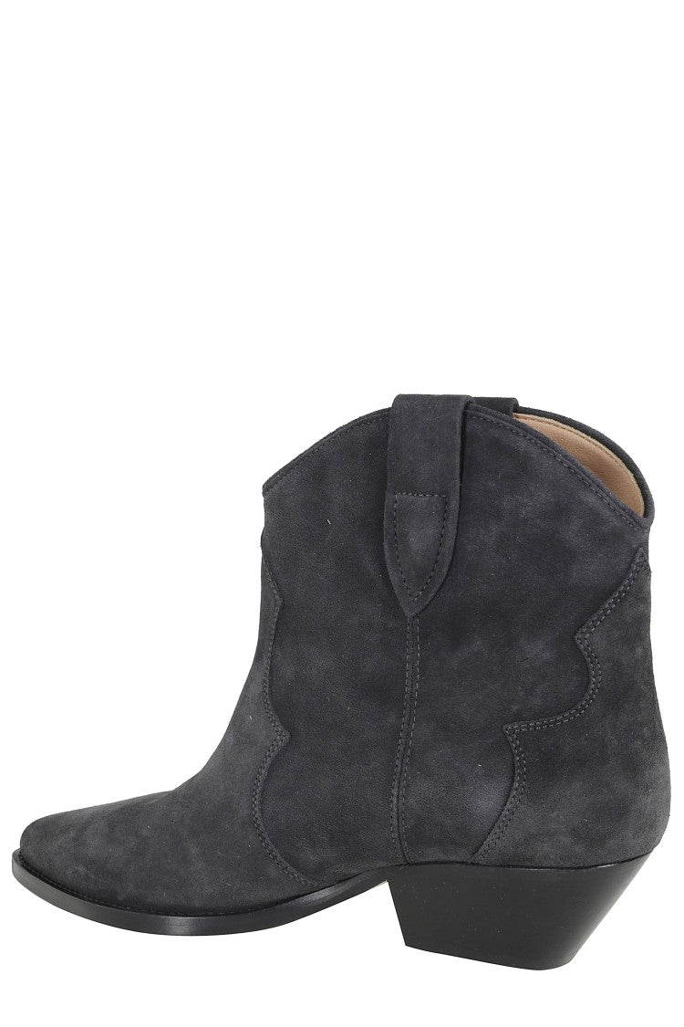 Isabel Marant Black Dewina Gz Pointed-Toe Cuban Heel Suede Ankle Boots