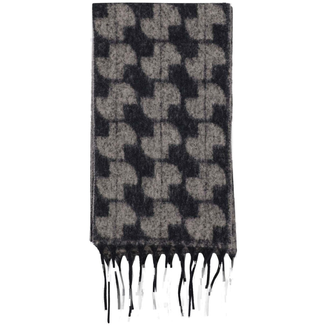 Patou Wool Blend Scarf With Fringed Edges And Logo Pattern