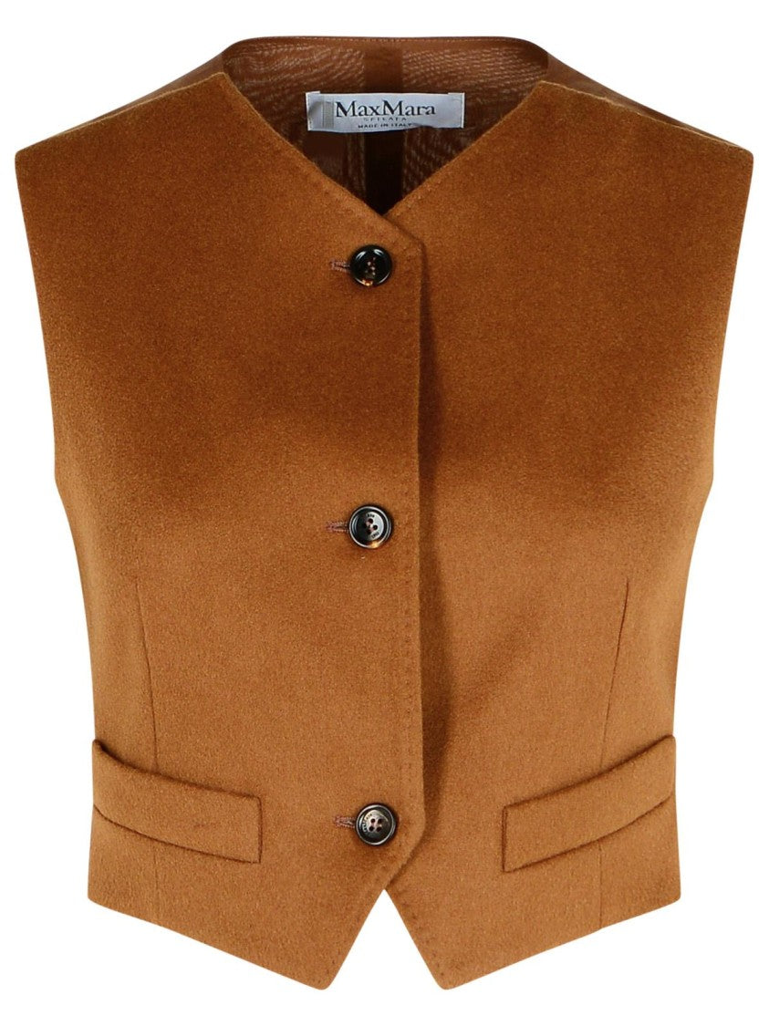 Max Mara 'Edda' Camel Light Leather Vest