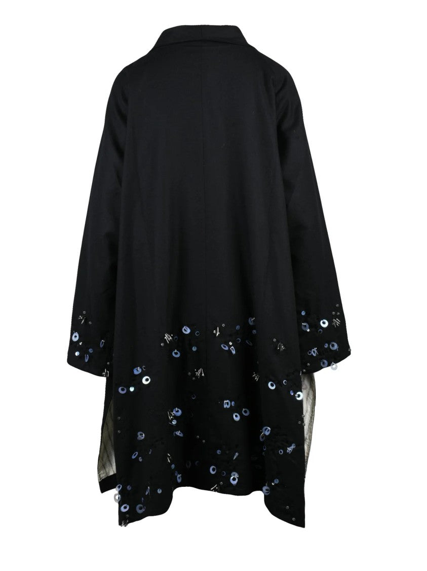 Yavi Yavi Wool Overcoat With Sequin Embellishments And Contrasting Lining