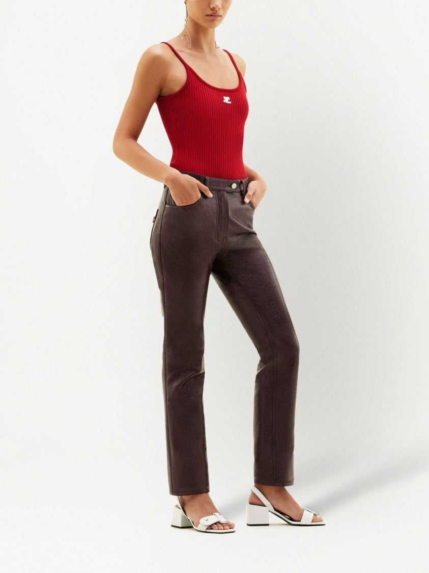 Courrèges Ribbed Knit Scoop Neck Top With Logo Patch