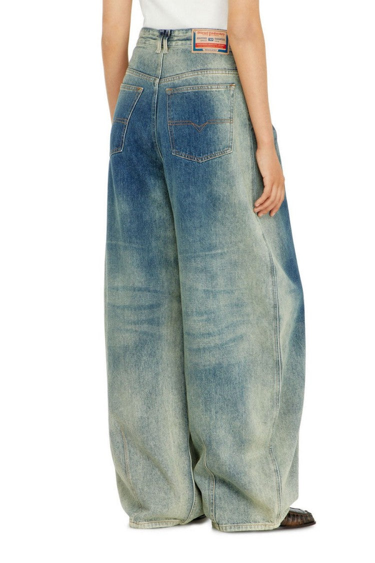 Diesel Blue Cotton-Hemp Blend Wide-Leg Jeans