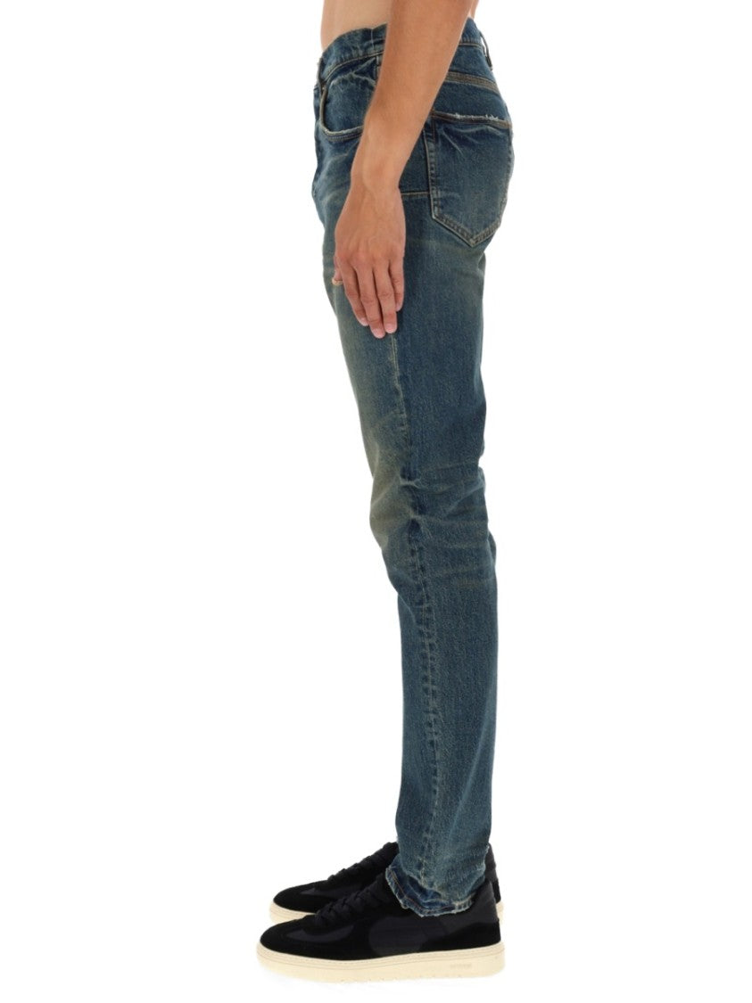Purple Brand Slim Fit Denim Jeans With Distressed Patch And Classic Five-Pocket Design