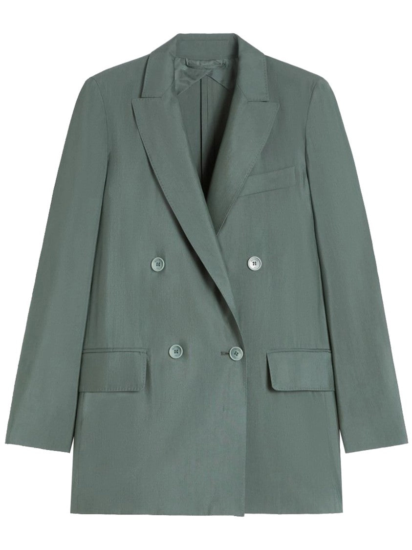 Max Mara Green Mxmalbata Double-Breasted Wool Blazer