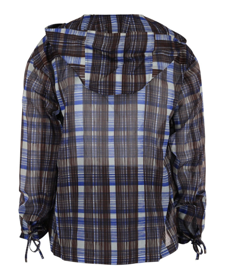 Ferragamo Plaid Print Hooded Shirt With Front Tie And Slit Sides