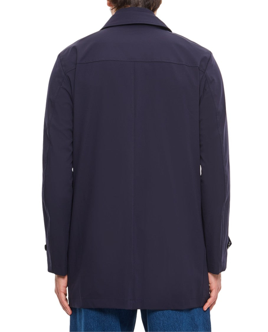 Fay Double Collar Long Coat With Zip And Button Closure
