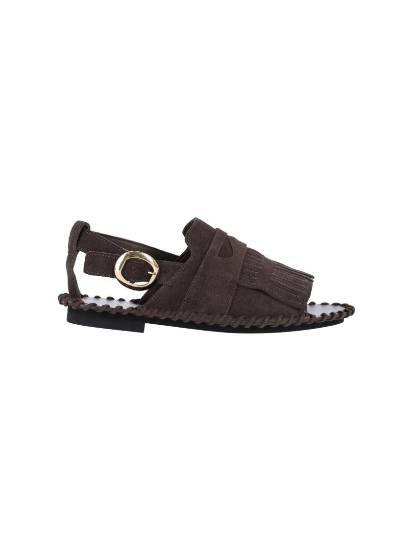 Alexander Hotto Brown Fanded Suede Fringed Sandals