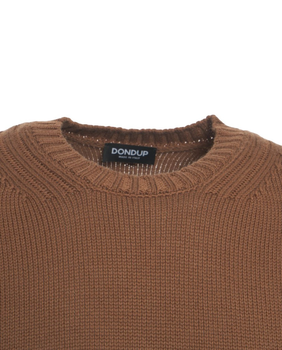 Dondup Timeless Round Neck Knit Sweater In Rich Brown