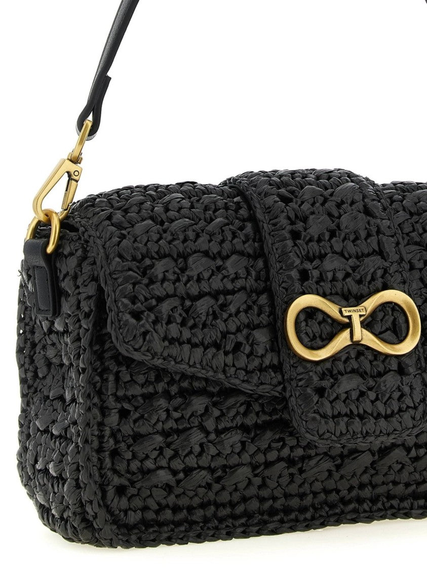 Twin-Set Black Rectangular Textured Shoulder Bag