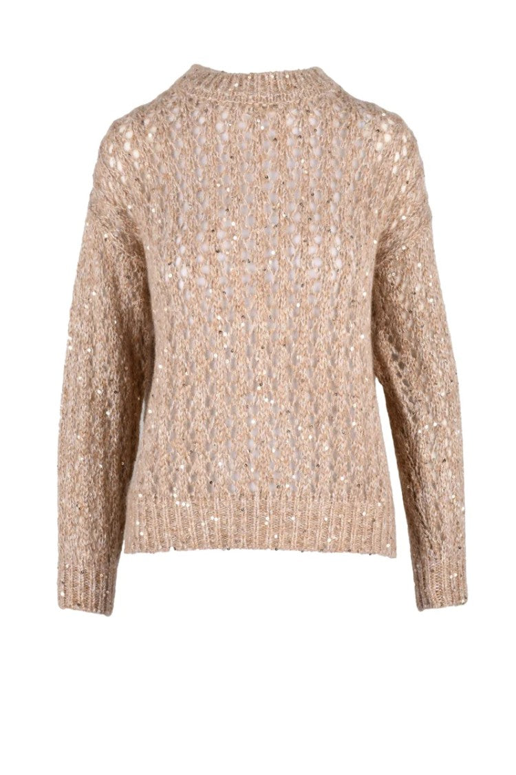 Eleventy Tricot Lamé Sweater - Beige/White