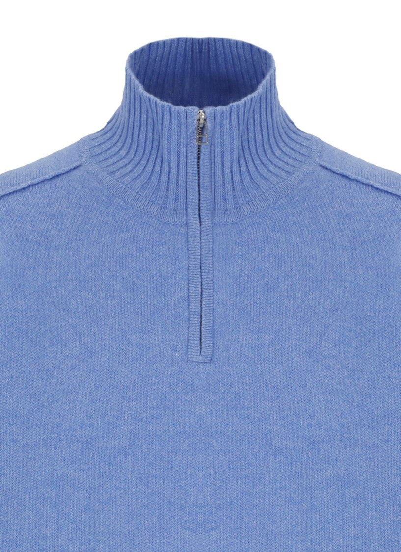 Guest In Residence Light Blue High Neck Front Zip Cashmere Sweater