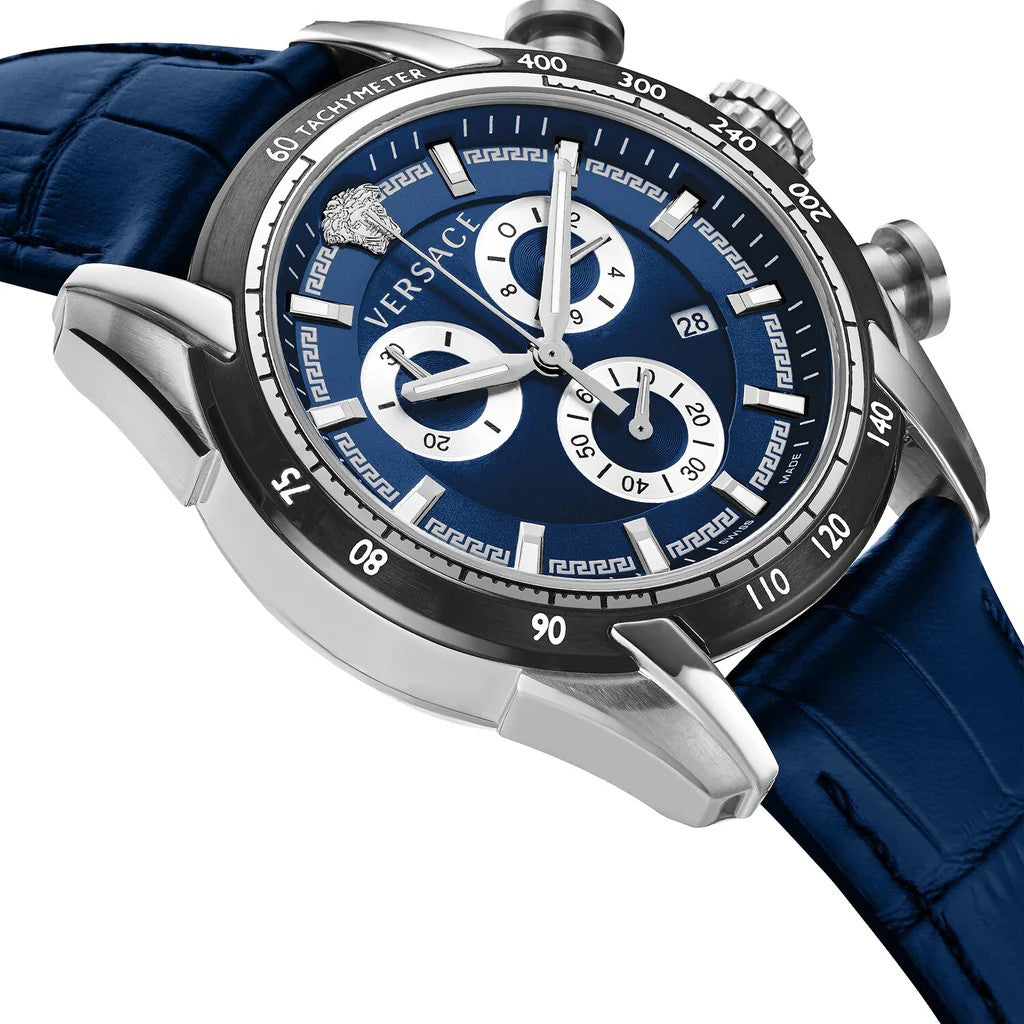Versace Chronograph Watch With Stainless Steel Case And Blue Dial