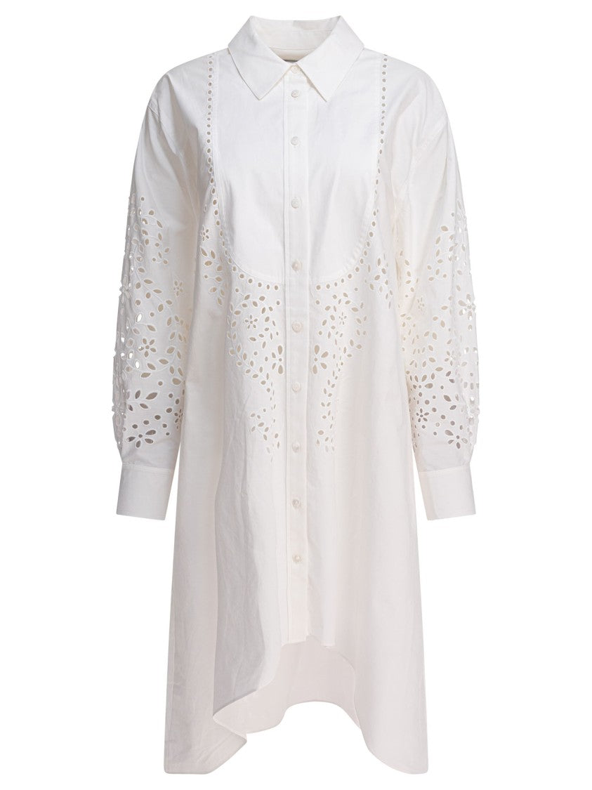 Self-Portrait White Cotton Dress With Cut-Out Detailing